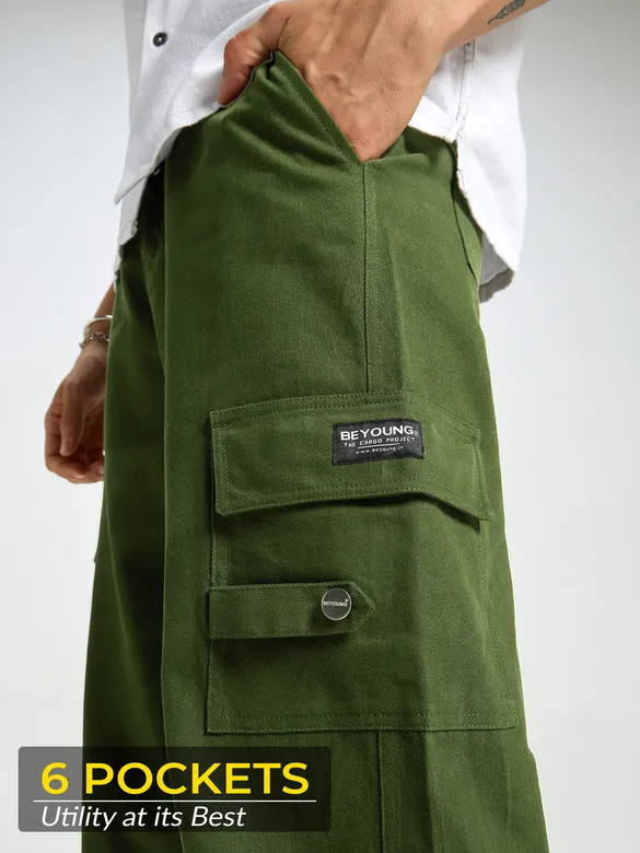 Olive Green Oversized Cargo Pants for Men